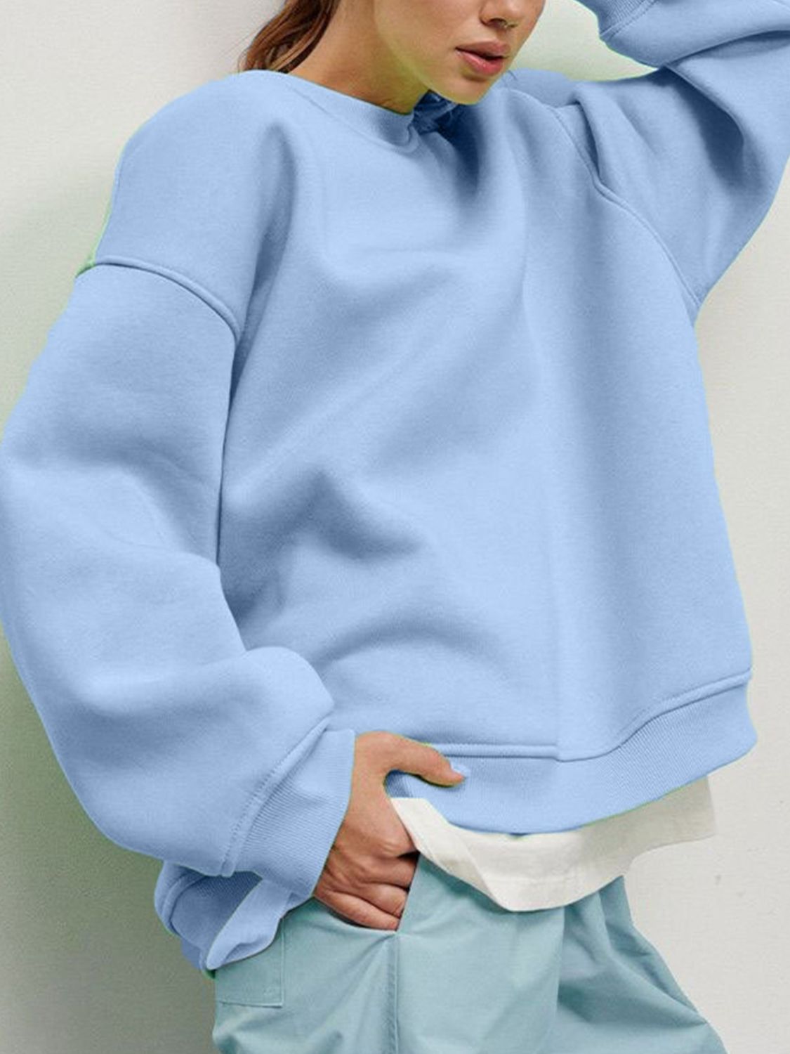 Hazel Blues® |  Round Neck Dropped Shoulder Long Sleeve Sweatshirt