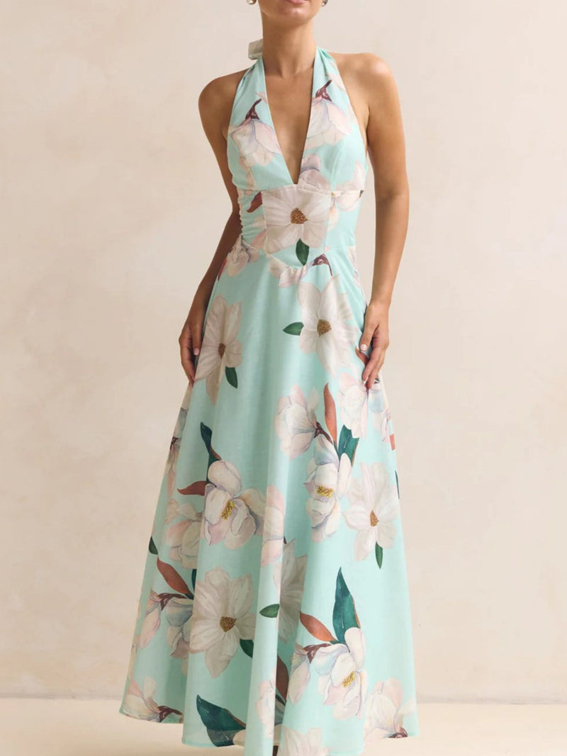 mint floral halter dress Dainty Floral Halter Maxi Dress  DazzleBar