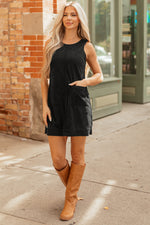 Hazel Blues® |  Beige Corduroy Sleeveless Mini Dress With Patched Pockets