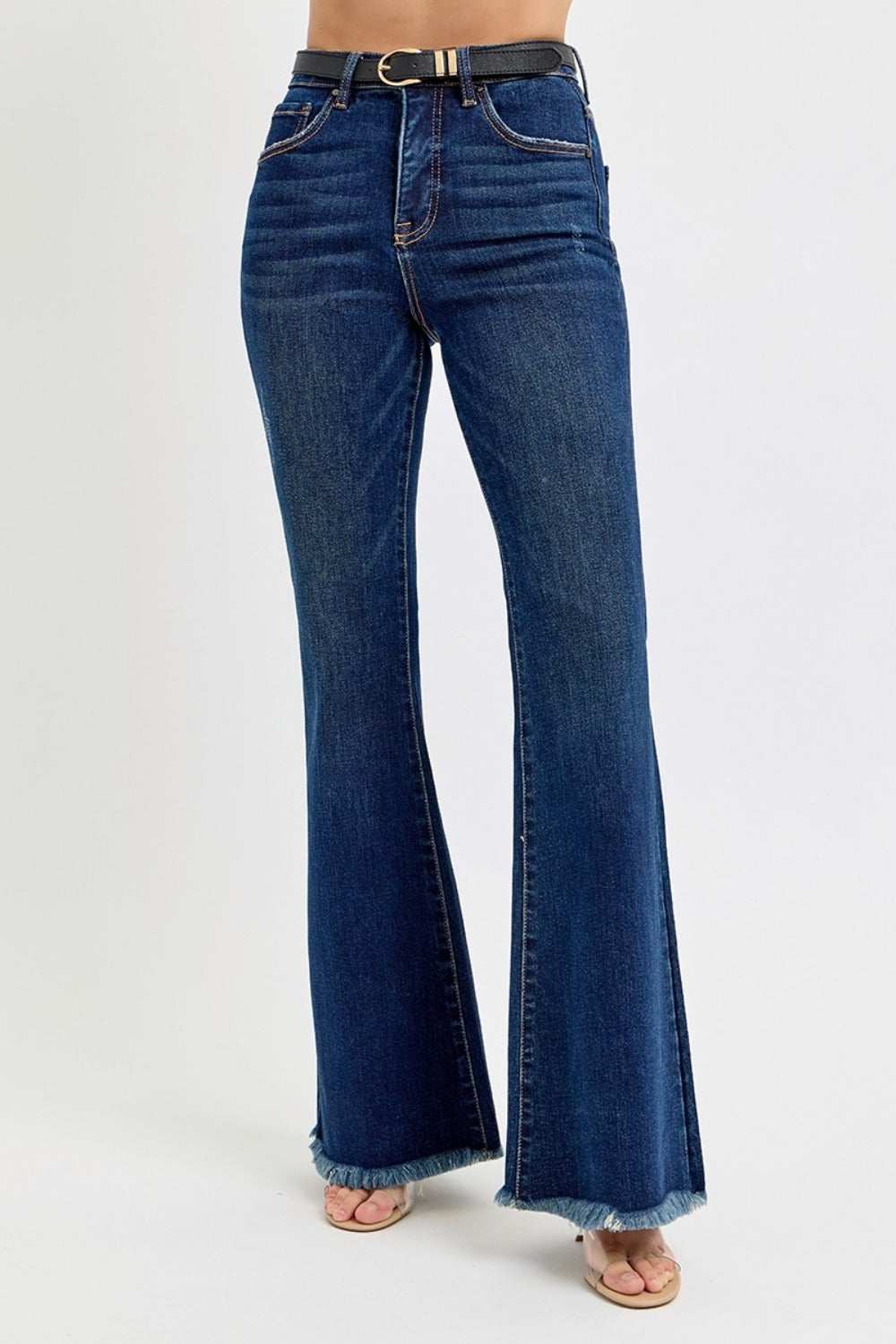 Hazel Blues® |  RISEN Tummy Control Frayed Hem Flare Jeans