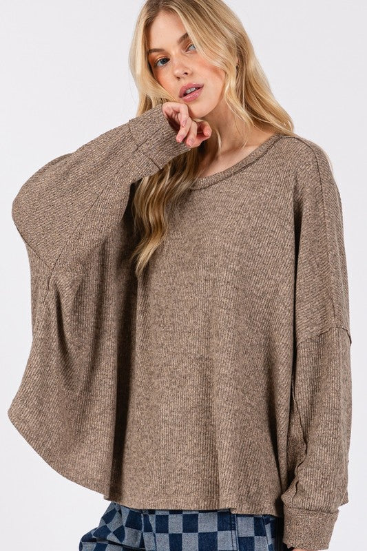 Hazel Blues® |  SAGE + FIG Round Neck Batwing Sleeve Oversize Top