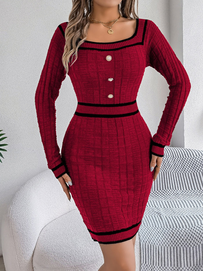 Hazel Blues® |  Contrast Trim Long Sleeve Sweater Dress