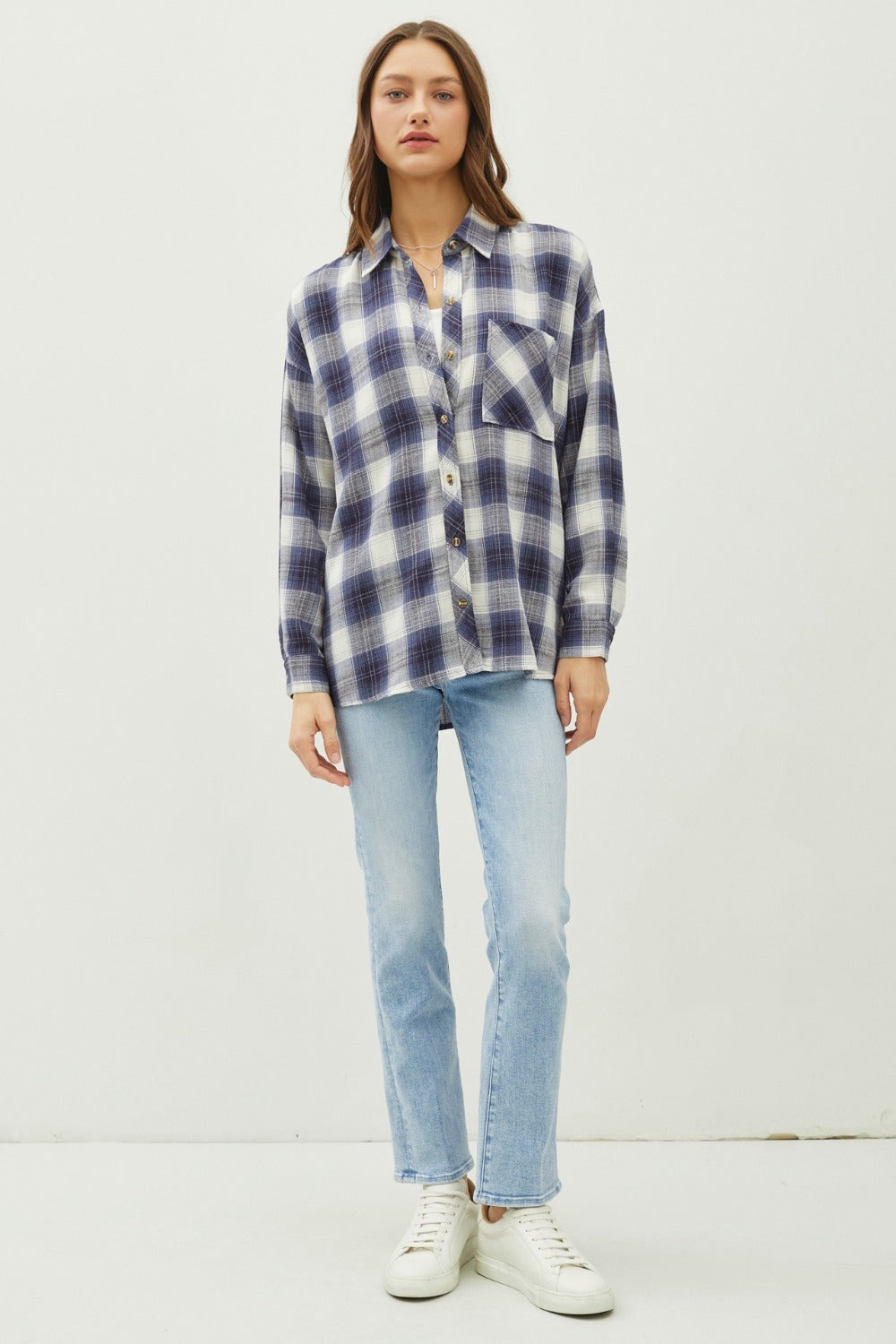 Hazel Blues® |  Be Cool Plaid Flannel Button Down Shirt with Chest Pocket