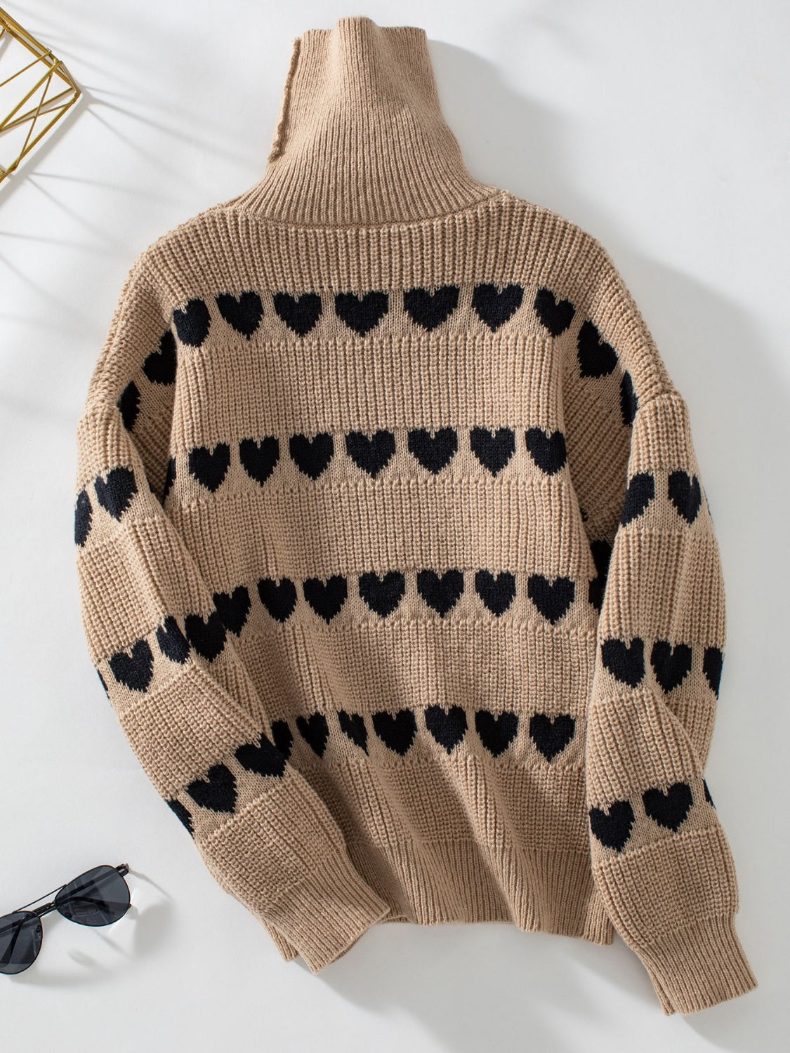 Hazel Blues® |  Heart Turtleneck Dropped Shoulder Sweater