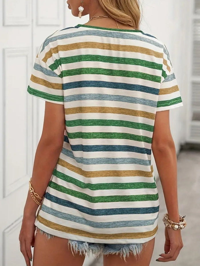 Hazel Blues® |  Striped Round Neck Short Sleeve T-Shirt