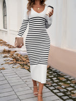 Hazel Blues® |  Striped V-Neck Long Sleeve Sweater Dress