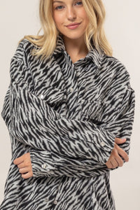 Hazel Blues® |  HYFVE Zebra Print Snap Down Long Sleeve Shacket