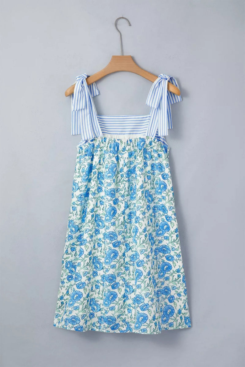 Hazel Blues | Floral Print Tie-Strap Mini Dress Light Blue / S