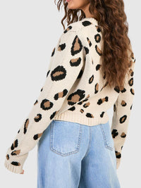 Hazel Blues® |  Tied Leopard Round Neck Cardigan