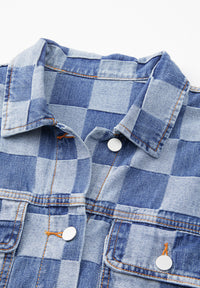 Hazel Blues® |  Checkered Button Up Denim Jacket