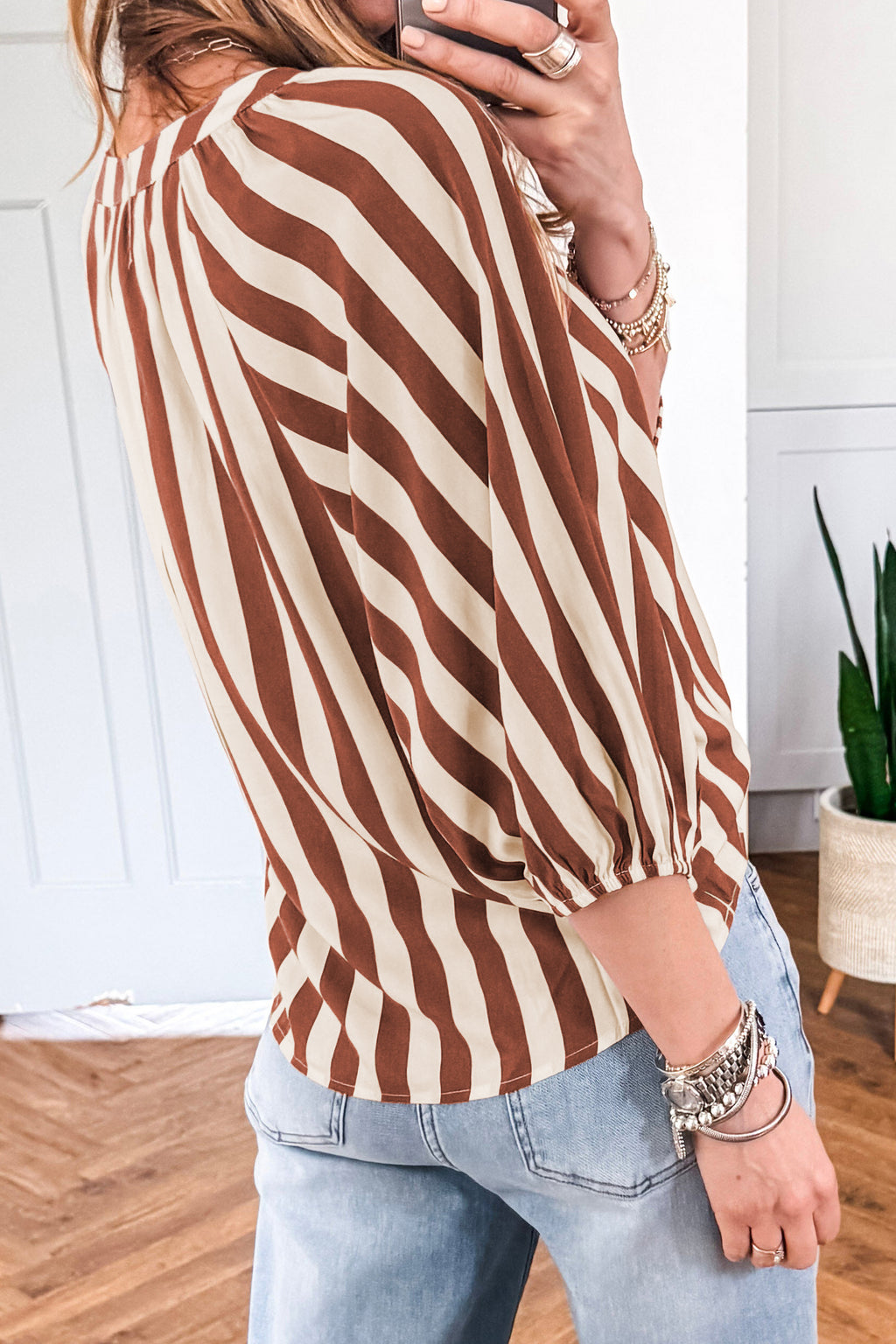 Maren Pearl Striped V-Neck Blouse