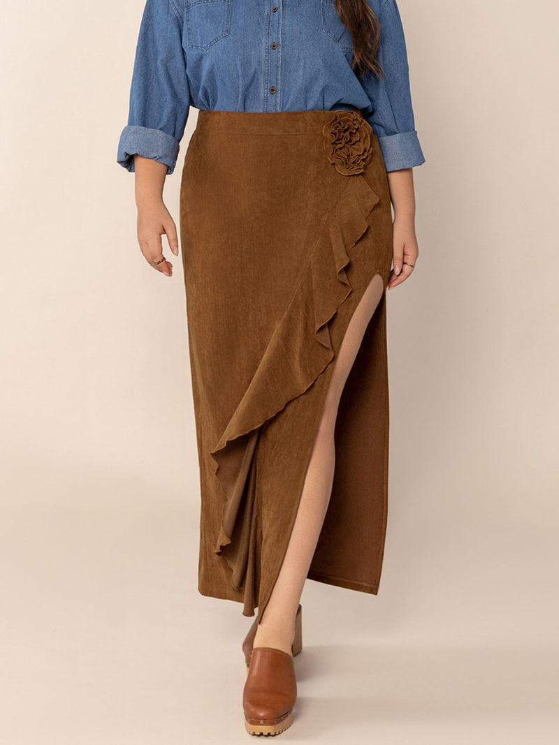 Hazel Blues® | Ruffled Slit High Rise Skirt