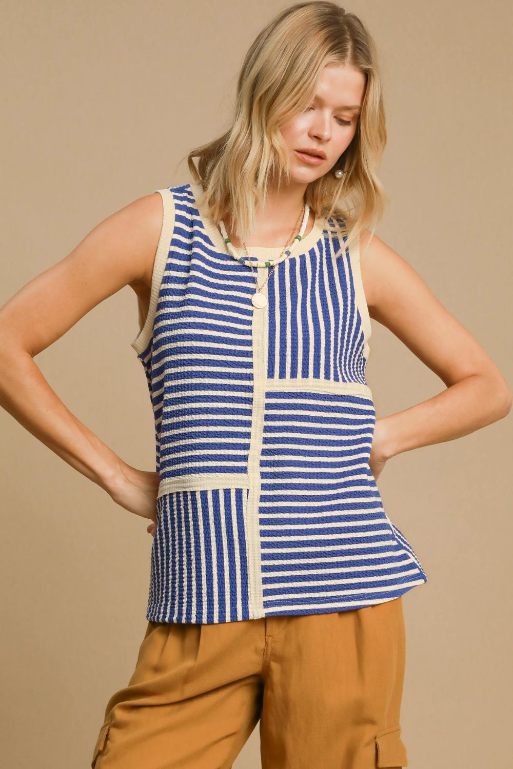 Hazel Blues® |  Umgee Round Neck Texture Striped Tank
