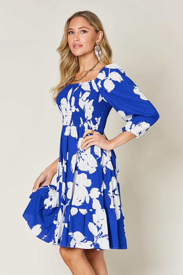 Hazel Blues® |  Double Take Floral Ruffle Hem Smocked Dress