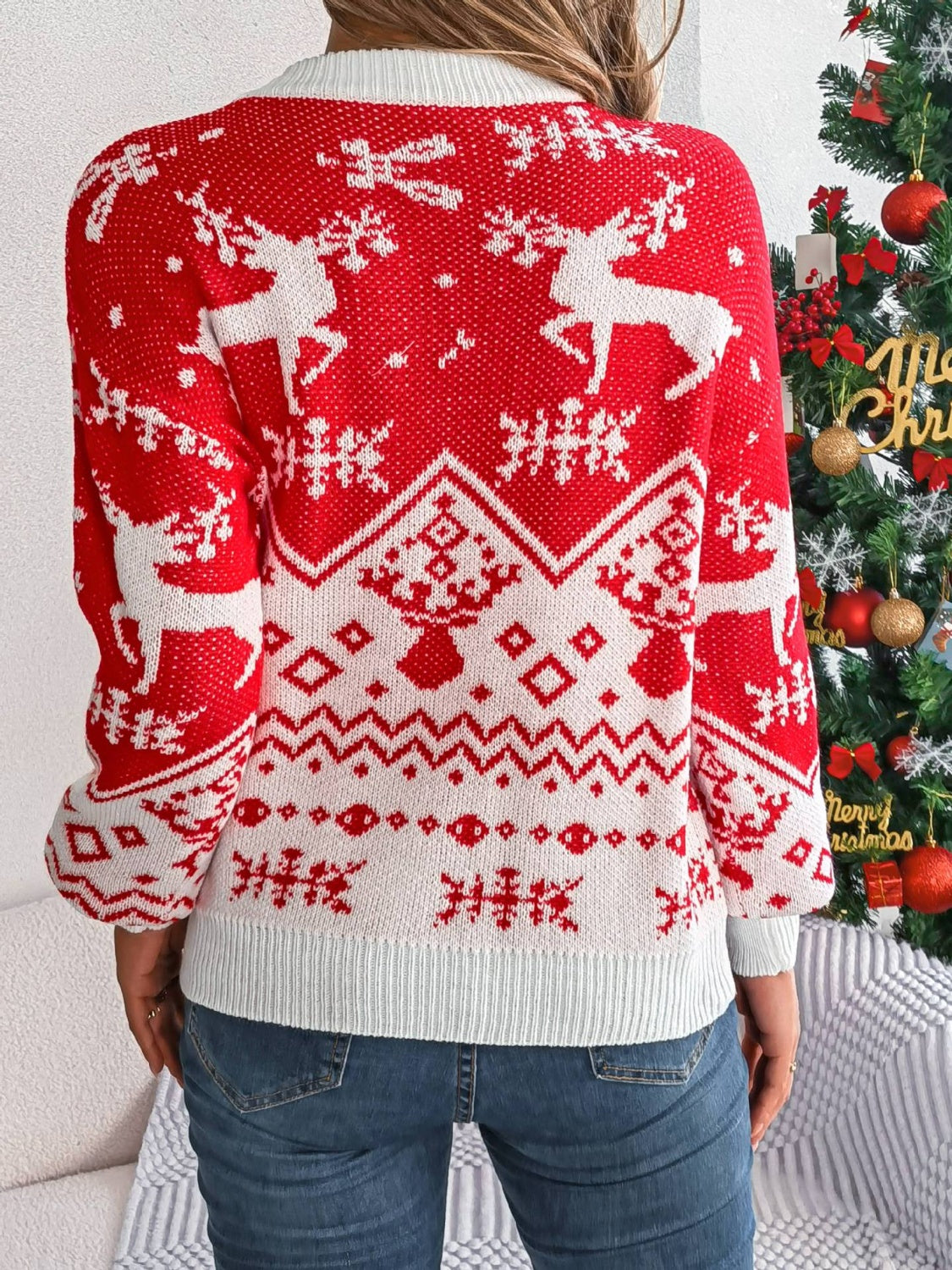 Hazel Blues® |  Christmas Element Round Neck Long Sleeve Sweater