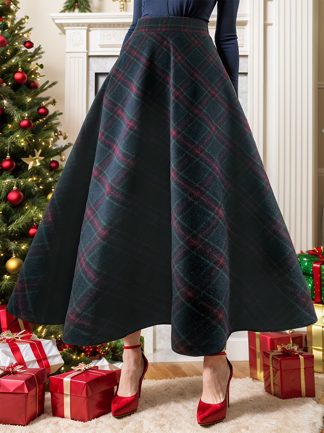 Hazel Blues® |  Plaid Elastic Waist Midi Skirt