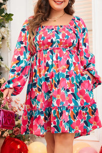 Hazel Blues® | Smocked Floral Square Neck Balloon Sleeve Dress