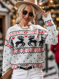 Hazel Blues® |  Perfee Reindeer Round Neck Long Sleeve Sweater