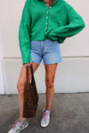 Hazel Blues® |  Bright Green Solid Color Knit Button Drop Shoulder Sweater Cardigan