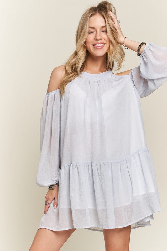 Hazel Blues® |  ADORA Cold Shoulder Balloon Sleeve Mini Dress