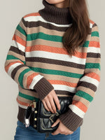 Hazel Blues® |  Contrast Stripes Turtleneck Long Sleeve Sweater