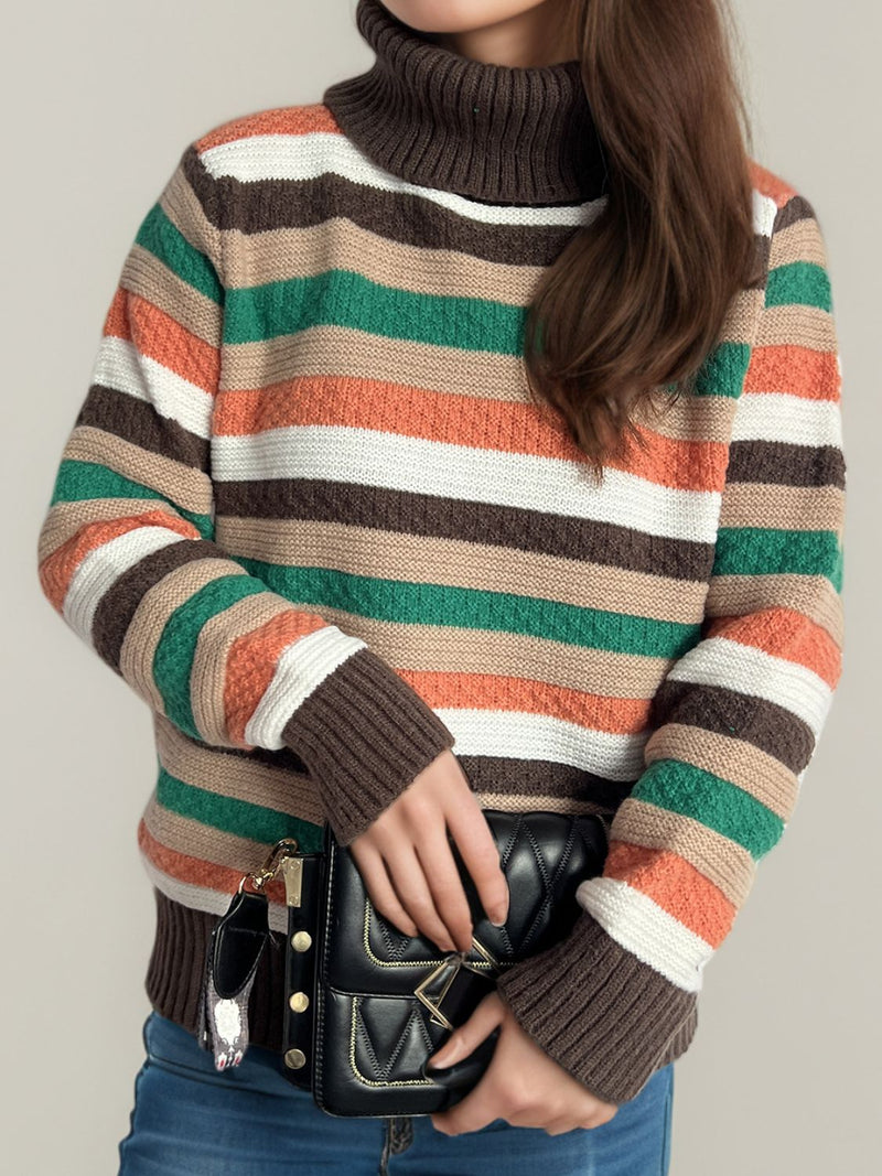 Hazel Blues® |  Contrast Stripes Turtleneck Long Sleeve Sweater