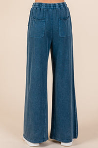 Hazel Blues® |  Mittoshop Mineral Wash French Terry Drawstring Wide Leg Pants