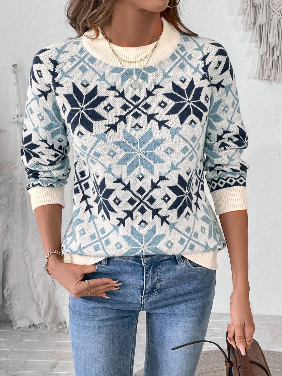 Hazel Blues® |  Perfee Graphic Round Neck Long Sleeve Sweater