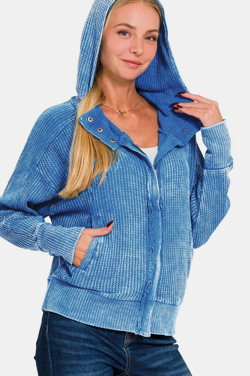 Hazel Blues® |  Zenana Washed Zip Up Hooded Jacket