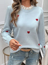 Hazel Blues® |  Lace Detail Heart Long Sleeve Sweater