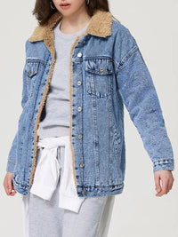 Hazel Blues® |  Button Up Collared Neck Plush Denim Jacket