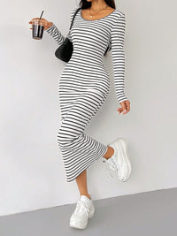 Hazel Blues® |  Striped Scoop Neck Long Sleeve Midi Tee Dress