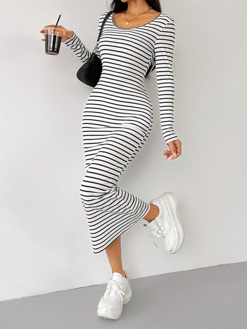 Hazel Blues® |  Striped Scoop Neck Long Sleeve Midi Tee Dress