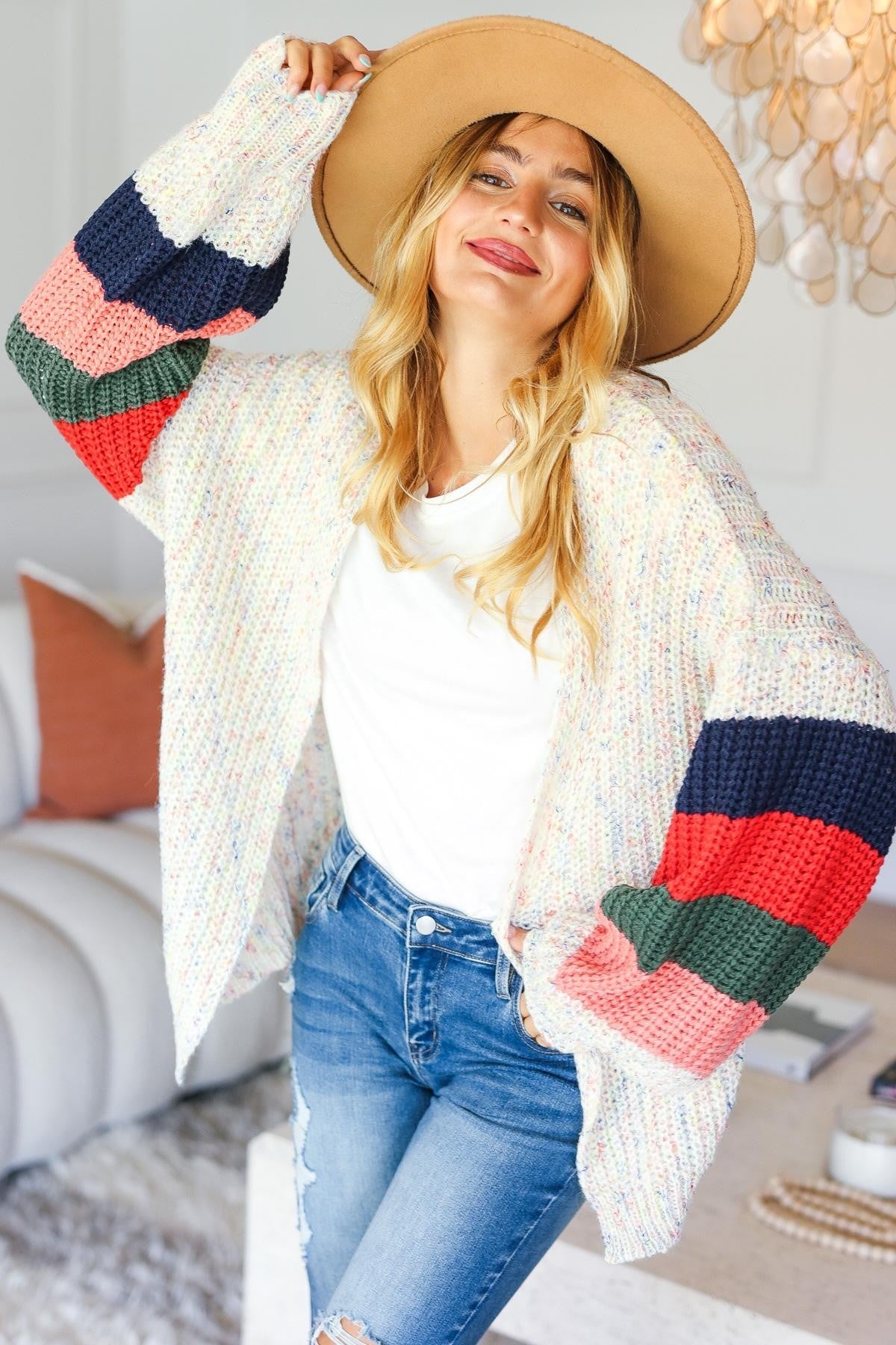 Hazel Blues® |  Multi Color Oversized Sweater Open Cardigan