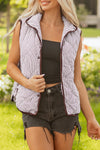 Hazel Blues® |  Brown Stripe Snap Button Scalloped Hem Collared Winter Vest