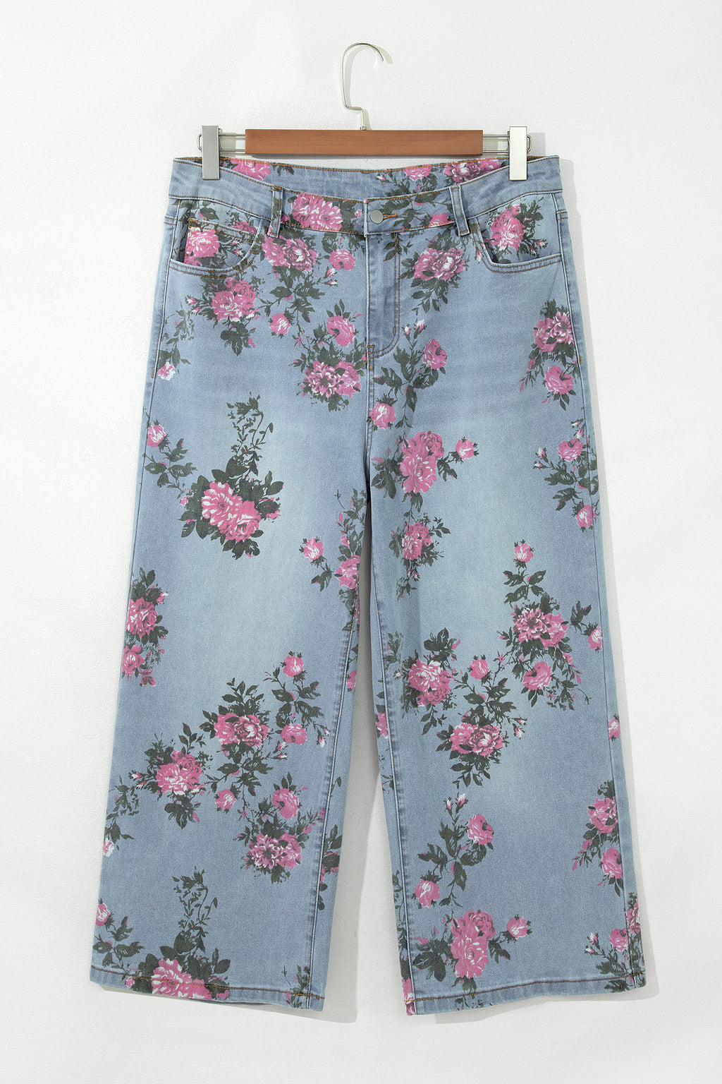 Lila Skye Sky Blue Floral Print Ankle Length Loose Jeans