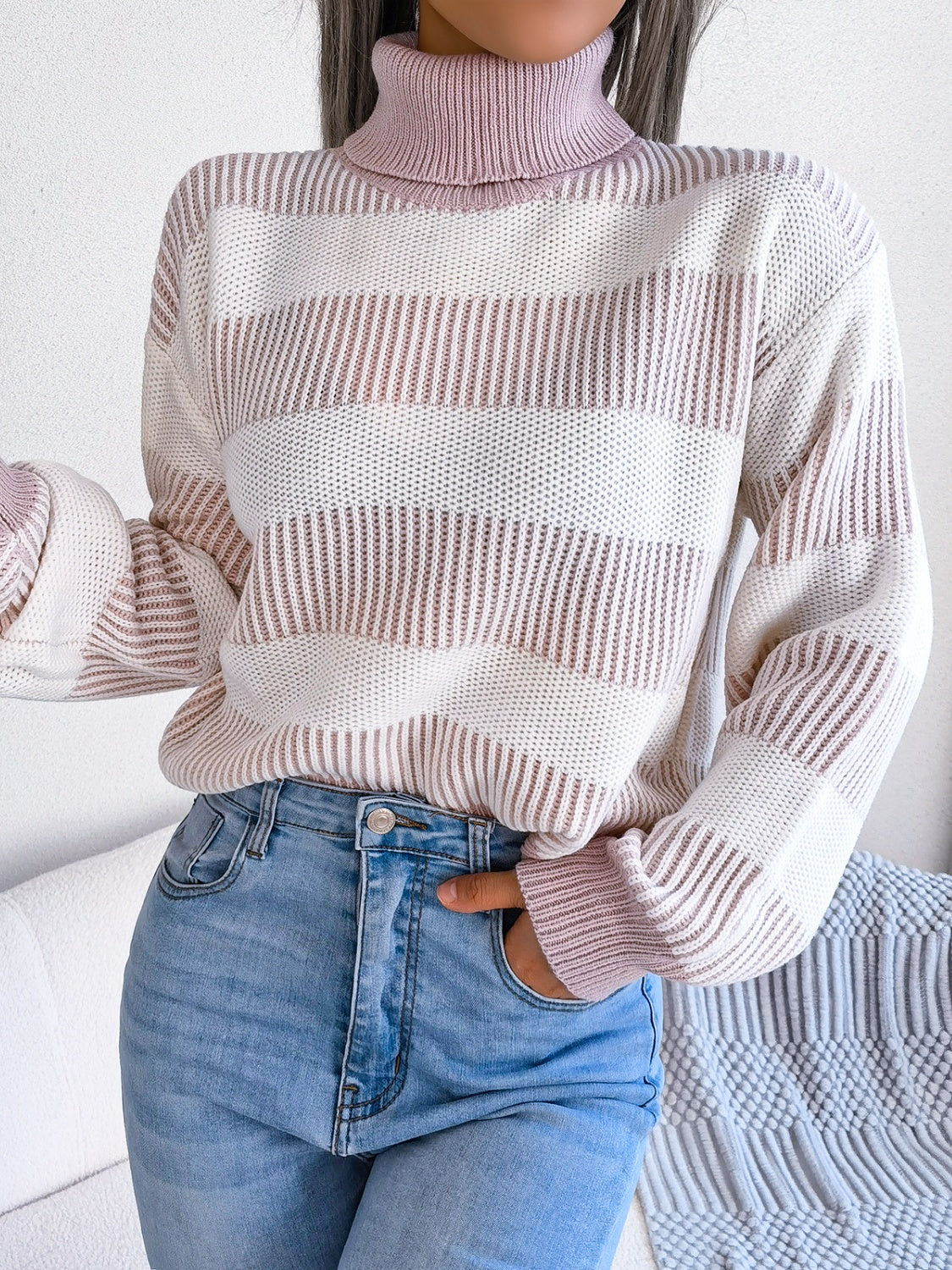 Hazel Blues® |  Striped Turtleneck Long Sleeve Sweater