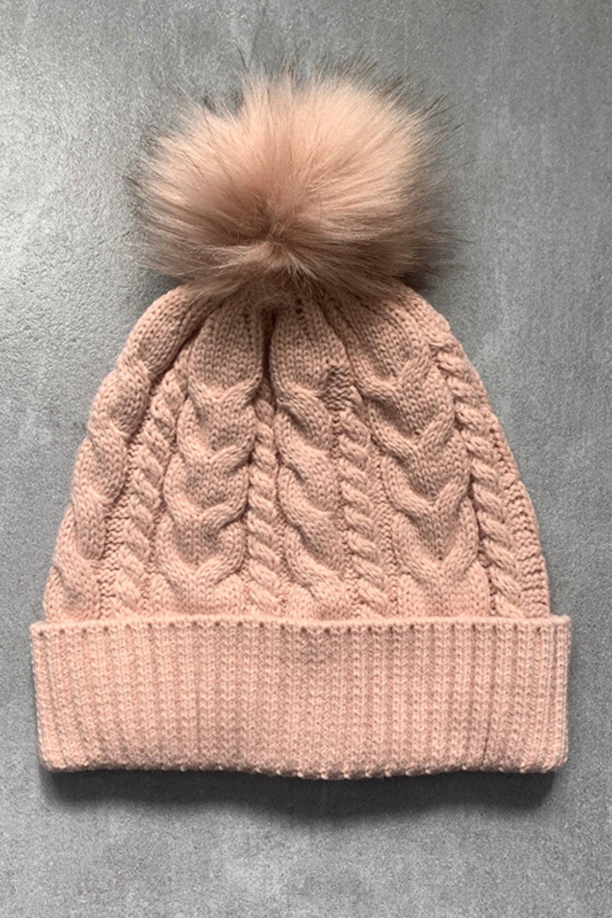 Hazel Blues® |  Cable-Knit Cuffed Hat with Pom-pom