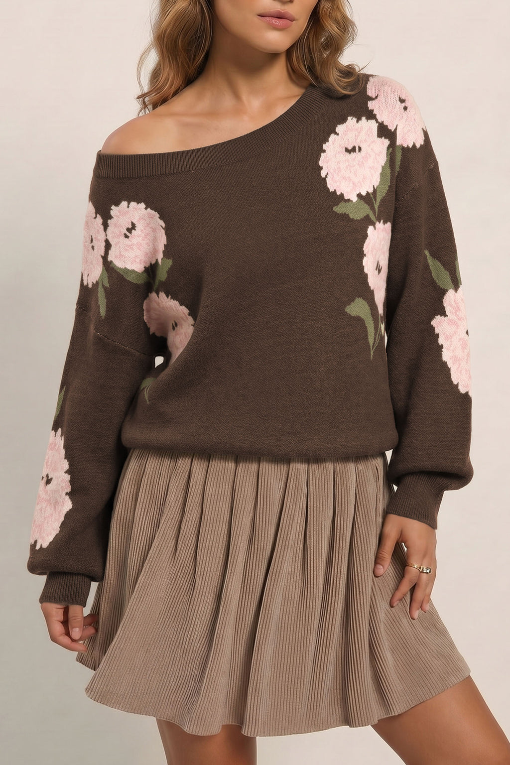 Floral Print Drop Shoulder Relaxed Pullover Sweater