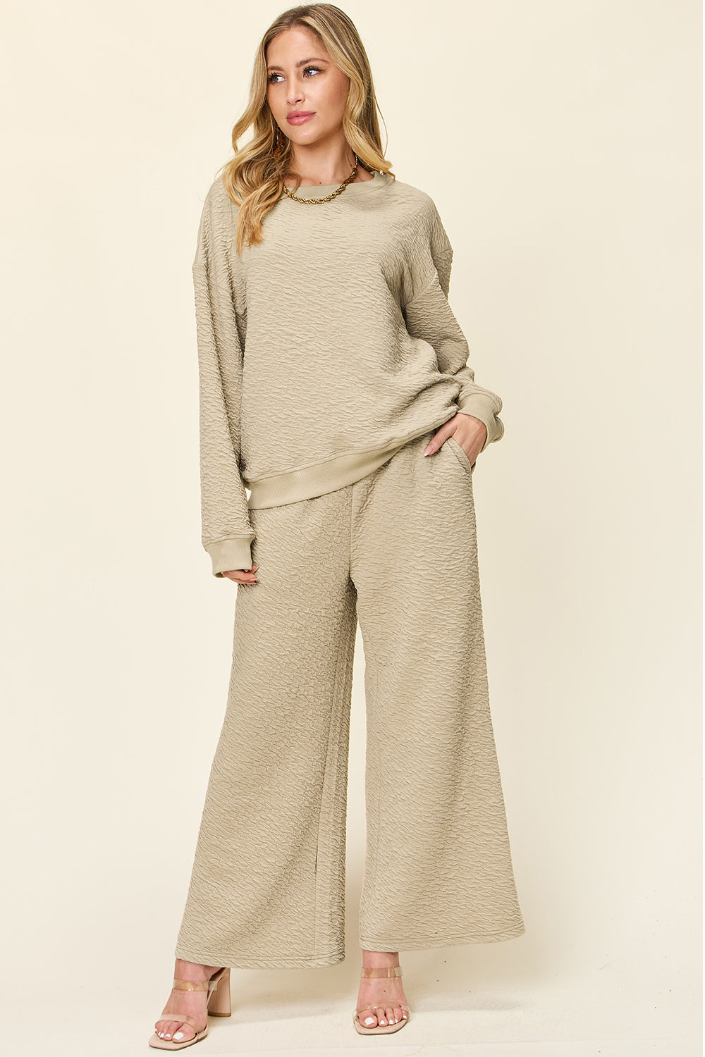 Hazel Blues® |  Double Take Texture Long Sleeve Top and Pants Set