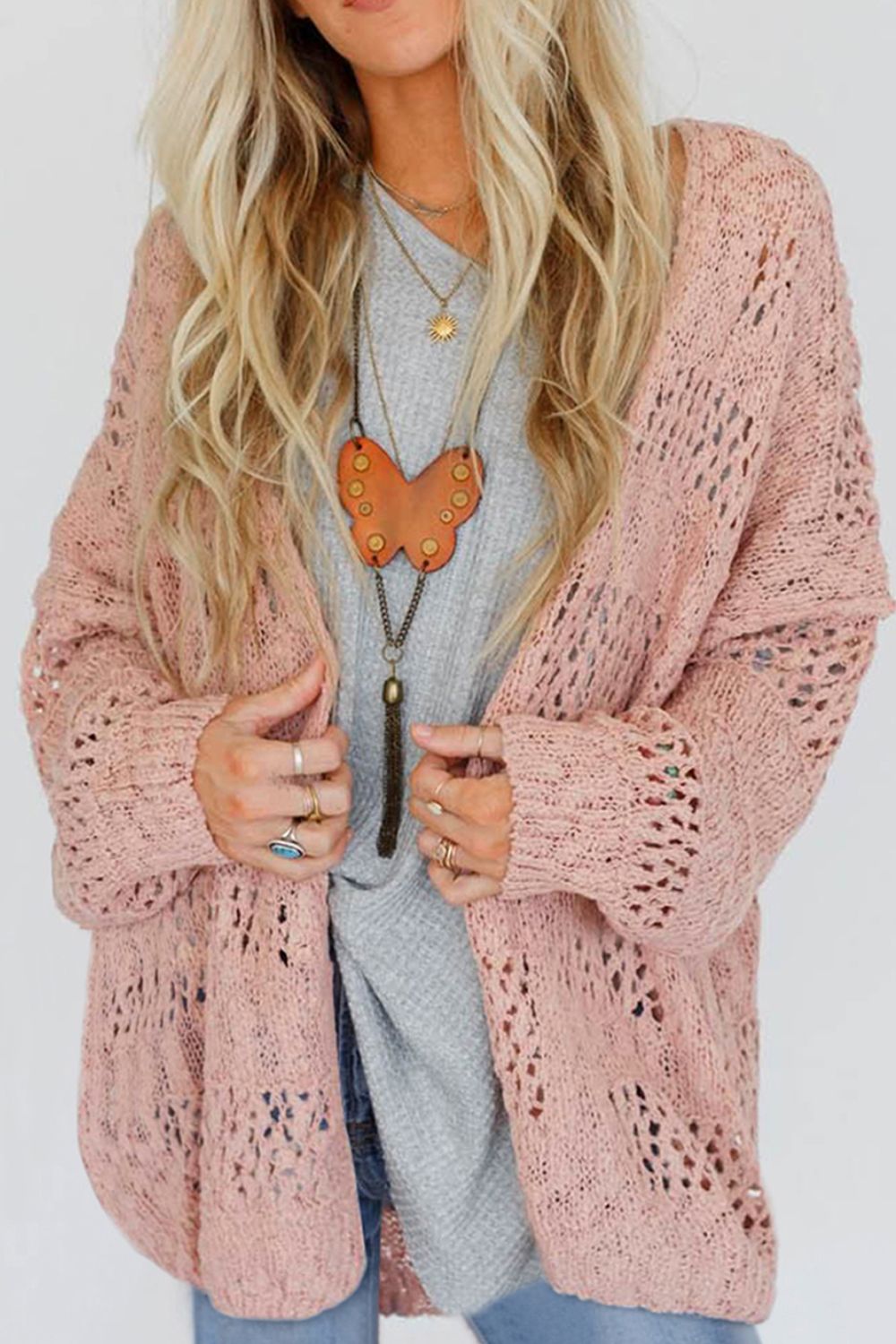 Hazel Blues® |  Openwork Open Front Long Sleeve Cardigan