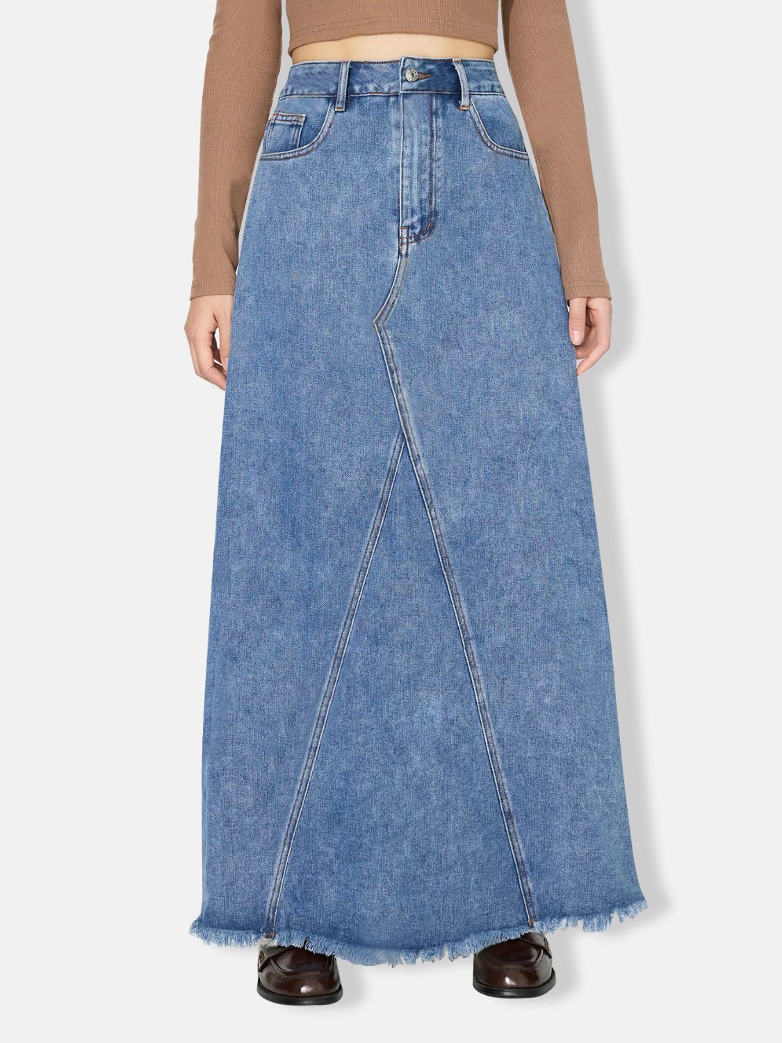 Hazel Blues® |  Raw Hem Maxi Denim Skirt