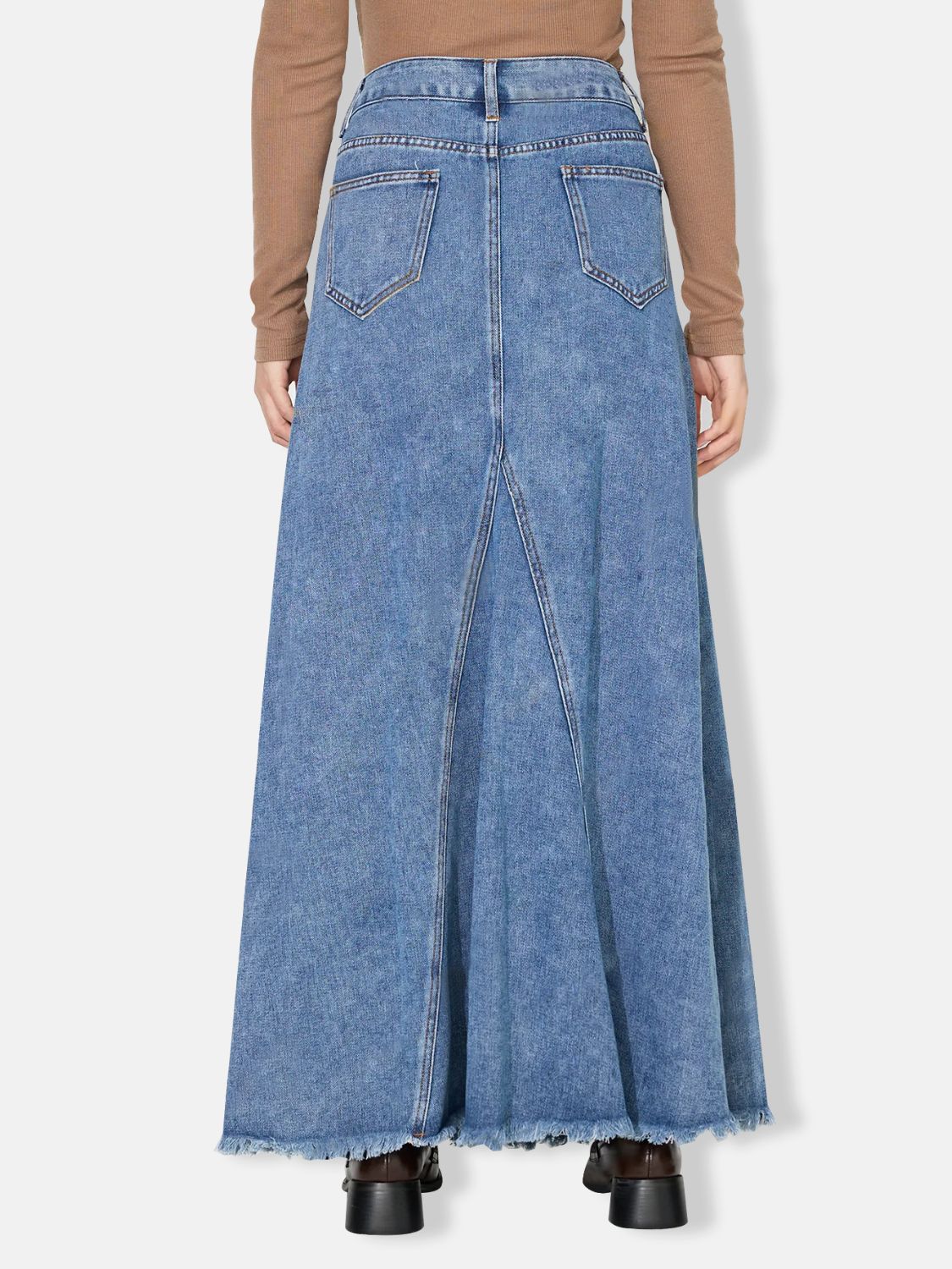 Hazel Blues® |  Raw Hem Maxi Denim Skirt