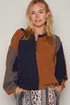 Hazel Blues® |  POL Color Block Half Zip Dropped Shoulder Sweatshirt