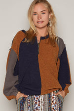Hazel Blues® |  POL Color Block Half Zip Dropped Shoulder Sweatshirt