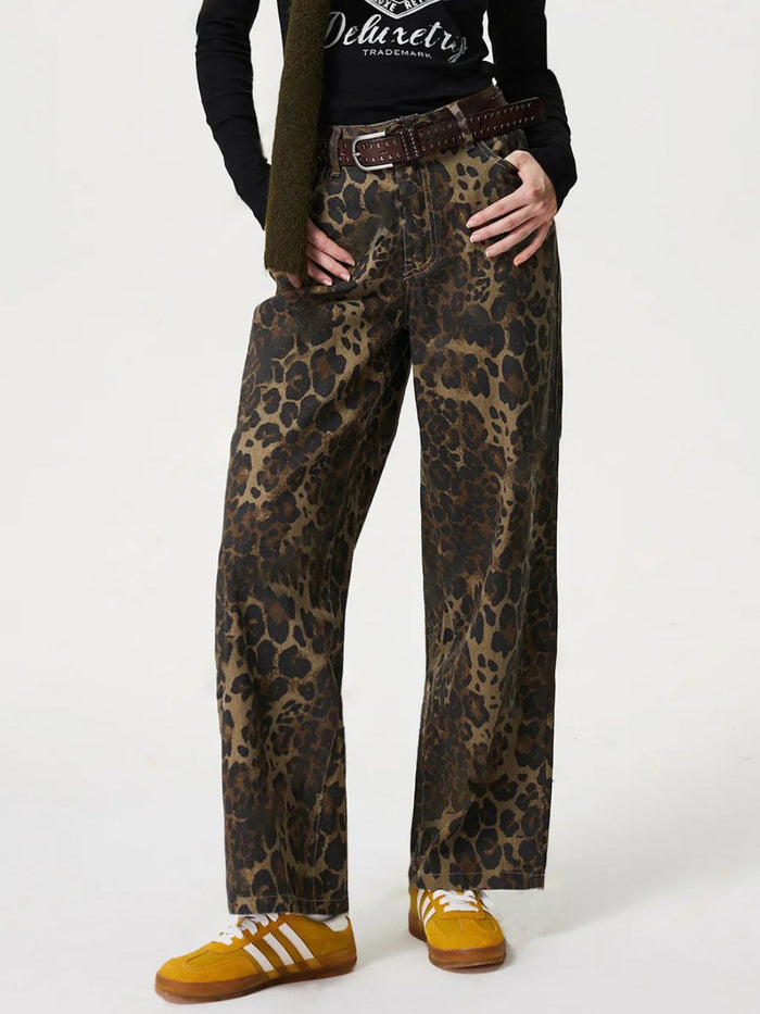 Hazel Blues® |  Leopard Straight Jeans with Pockets