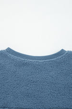 Hazel Blues® |  Sail Blue Fleece Drop Shoulder Exposed Seam Patchwork Casual Sweatshirt
