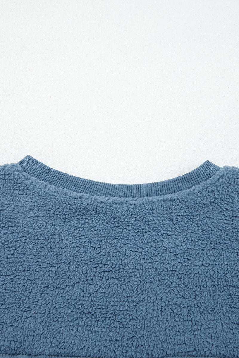 Hazel Blues® |  Sail Blue Fleece Drop Shoulder Exposed Seam Patchwork Casual Sweatshirt