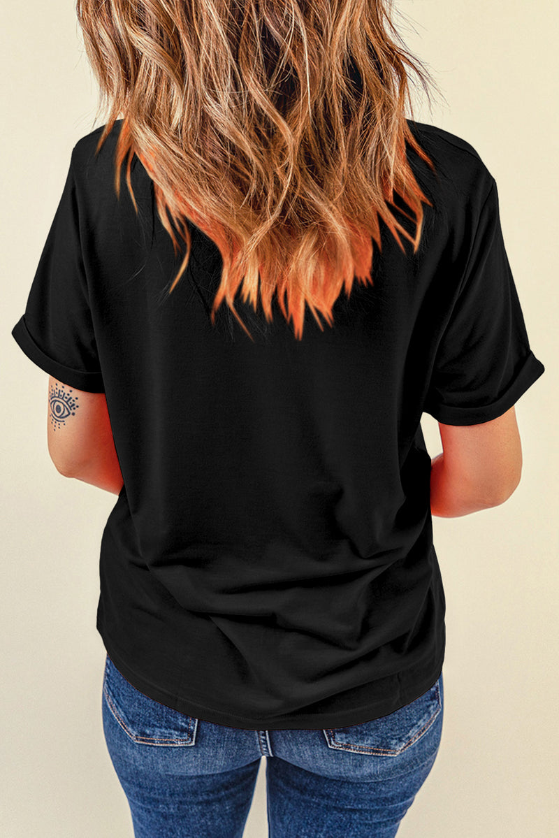 Hazel Blues® |  Black Halloween Sequin Pattern Patched Crewneck Tee