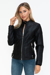 Hazel Blues® |  Snobbish Faux Leather Biker Jacket with Side Zip Pockets